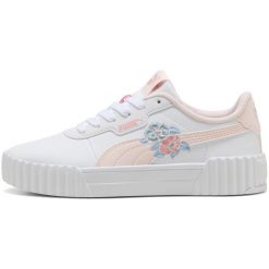 Buty sportowe damskie Puma Carina 3.0 Floral Jr. Białe buty sportowe na co dzień damskie Puma, bez wzorów, z materiału. Za 290.00 zł.
