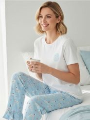 Piżama dwuczęściowa z motywem dalmatyńczyków - niebieski. Niebieskie piżamy damskie Sinsay, l, bez wzorów, bez ramiączek. Za 49.99 zł.