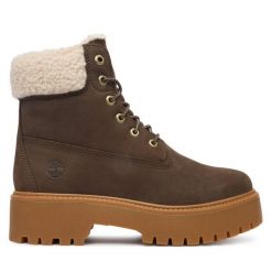Trzewiki Timberland. Brązowe botki damskie Timberland, bez obcasa, na płaskiej podeszwie, bez zapięcia. Za 849.99 zł.