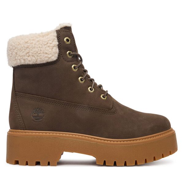 Trzewiki Timberland. Brązowe botki damskie Timberland, bez obcasa, na płaskiej podeszwie, bez zapięcia. Za 849.99 zł.