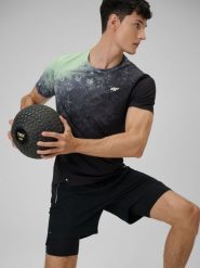 4F Koszulka treningowa regular szybkoschnąca męska - zielona M. Zielone t-shirty sportowe męskie 4f, m, ze skóry, bez ramiączek, na fitness i siłownię. Za 139.99 zł.