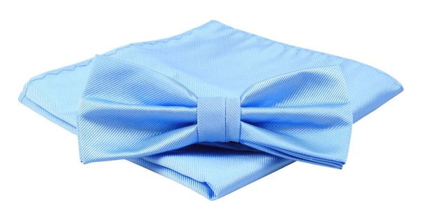 Mucha Męska z Poszetką, Błękitna Jednokolorowa w Drobny Prążek -ALTIES. Niebieskie krawaty i muchy męskie Alties, bez wzorów, eleganckie. Za 54.00 zł.
