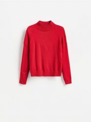 Sweter z obniżoną linią ramion - czerwony. Czerwone swetry klasyczne damskie Reserved, l, z dzianiny, bez kołnierzyka. Za 119.99 zł.