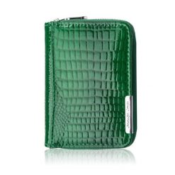 Portfel damski skórzany mini zielony skóra naturalna lakierowana croco SP-18-CGRN. Zielone portfele damskie bez wzorów, z lakierowanej skóry. Za 59.00 zł.