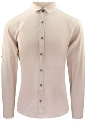 Koszula Weekendowa z Lnem, Krój Taliowany - Victorio - Beż. Koszule męskie Victorio, na lato, l, bez wzorów, z bawełny, bez kołnierzyka, bez ramiączek. Za 189.00 zł.