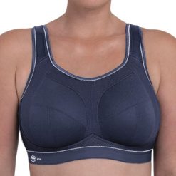 Stanik do biegania extreme control plus z wysoki poziomem podtrzymywania. Niebieskie biustonosze ANITA ACTIVE, bez wzorów, z elastanu. Za 476.00 zł.