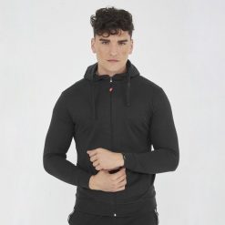 Lekka sportowa kurtka z kapturem MAYA w rozmiarze oversize czarna. Czarne kurtki treningowe męskie Legea, xl, bez wzorów, z bawełny, do biegania. Za 108.00 zł.