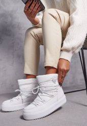 Białe Śniegowce Wsuwane z Ozdobnym Wiązaniem Saheli. Białe śniegowce damskie Renee, z jeansu. Za 69.99 zł.