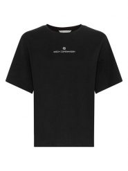 MOSS COPENHAGEN Koszulka "Theana" w kolorze czarnym rozmiar: M/L. Czarne bluzki damskie MOSS COPENHAGEN, l, bez wzorów, z bawełny, bez kołnierzyka. Za 59.95 zł.