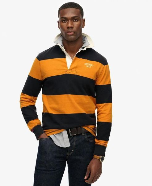 Superdry Vintage Athletic Stripe Rugby Top – Koszulka rugby z organicznej. Żółte t-shirty damskie Superdry., s, z aplikacjami, z bawełny, bez ramiączek. Za 322.70 zł.