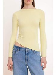 Trendyol Bluzka w kolorze żółtym rozmiar: XL. Żółte bluzki damskie Trendyol, xl, bez wzorów, z bawełny, z asymetrycznym kołnierzem, bez ramiączek. Za 39.99 zł.