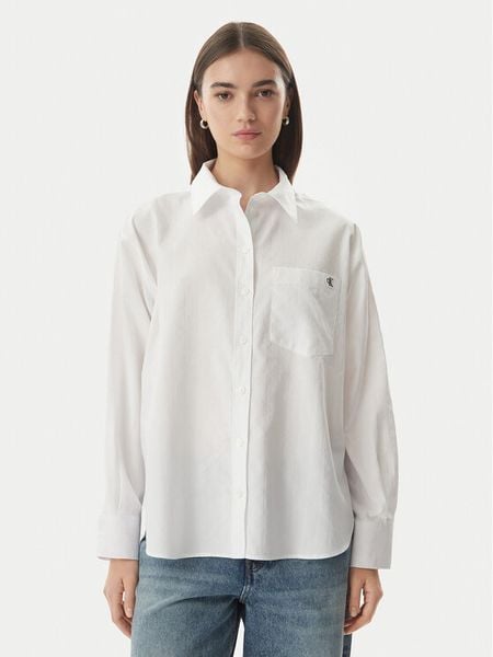 Calvin Klein Jeans Koszula LV047G126G Biały Relaxed Fit. Białe koszule damskie Calvin Klein Jeans, m, bez wzorów, z bawełny, bez kołnierzyka, bez ramiączek. Za 379.99 zł.
