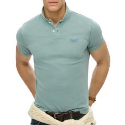 Męska koszulka polo Superdry. Niebieskie koszulki polo męskie Superdry., l, bez wzorów, z bawełny, bez ramiączek. Za 356.99 zł.