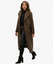 Superdry Dwurzędowy płaszcz z mieszanki wełny – slim fit. Zielone płaszcze damskie Superdry., bez wzorów, z wełny, militarne. Za 1,063.75 zł.