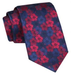 Modny Krawat Męski - Alties - Odcienie Czerwieni i Granatu, Wzór w Kwiaty. Czerwone krawaty i muchy męskie Alties, bez wzorów, z tkaniny, eleganckie. Za 49.00 zł.
