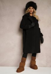 Czarny Płaszcz Futerko z Rękawami z Dzianiny Ravileth. Czarne płaszcze damskie Renee, na jesień, l, bez wzorów, z dzianiny, eleganckie. Za 299.99 zł.