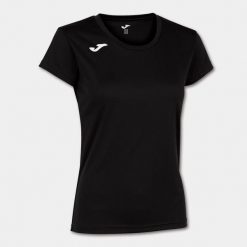 Koszulka do biegania damska Joma Record II z krótkim rękawem. Czarne bluzki damskie Joma, xl, bez wzorów, sportowe, bez kołnierzyka, bez ramiączek. Za 55.99 zł.