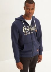 Bluza rozpinana z kapturem, z miękko szczotkowaną spodnią stroną. Niebieskie bluzy z kapturem męskie bonprix, m. Za 129.99 zł.