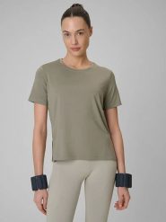 4F Koszulka sportowa w kolorze khaki rozmiar: XS. Brązowe topy sportowe damskie 4f, xs, bez wzorów, z materiału, bez ramiączek. Za 39.99 zł.