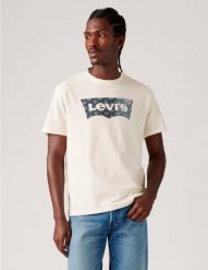 Koszulka Levi's beżowa z nadrukiem. Białe t-shirty damskie Levi's, s, bez wzorów, z bawełny, bez kołnierzyka. Za 171.55 zł.