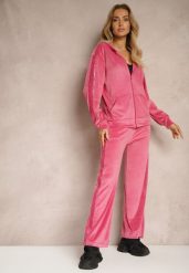 Fuksjowy Welurowy Komplet Dresowy Bluza z Kapturem i Spodnie Typu Jogger z Lampasem Florira. Czerwone bluzy z kapturem damskie Renee, m, z dresówki. Za 69.99 zł.