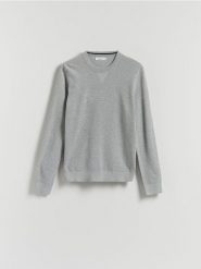 Strukturalny sweter z bawełną - szary. Szare swetry męskie Reserved, l, bez wzorów, z bawełny, bez kołnierzyka. Za 119.99 zł.