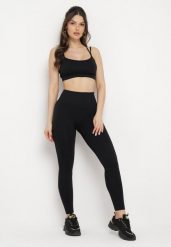 Czarny Komplet Sportowy Biustonosz na Ramiączkach i Legginsy z Gumką w Pasie Nadlira. Czarne biustonosze sportowe damskie Born2be, m, bez wzorów. Za 79.99 zł.