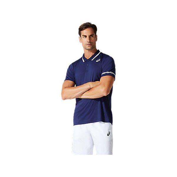 Koszulka sportowa męska Asics Court Polo Shirt. Niebieskie koszulki polo męskie Asics, m, bez wzorów, bez ramiączek. Za 199.99 zł.