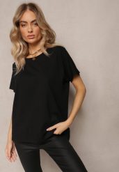 Czarny T-shirt Bawełniany z Krótkim Rękawem Kyndell. Czarne t-shirty damskie Renee, z aplikacjami, z bawełny, bez kołnierzyka. Za 39.99 zł.