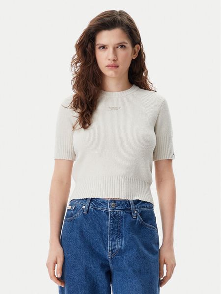 Tommy Jeans Sweter DW0DW20380 Beżowy Regular Fit. Brązowe swetry klasyczne damskie Tommy Jeans, xl, z jeansu, bez kołnierzyka. Za 219.99 zł.