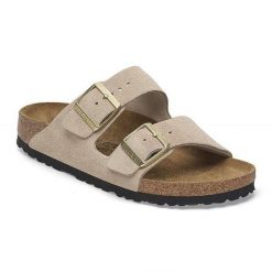 Damskie sandały zamsz ARIZONA. Brązowe sandały damskie Birkenstock, bez wzorów, z materiału, bez obcasa. Za 486.00 zł.