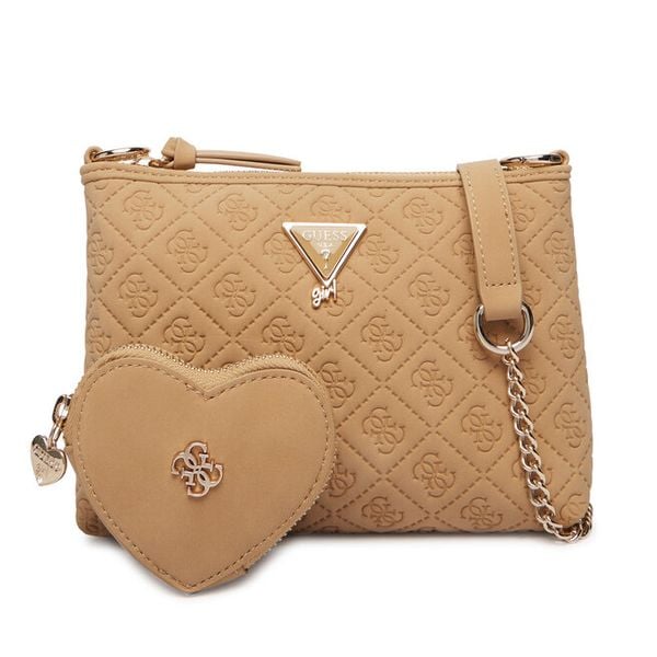 Torebka Guess. Brązowe listonoszki damskie Guess, z aplikacjami, bez dodatków. Za 239.99 zł.