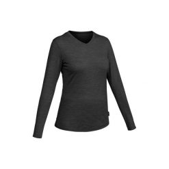 Koszulka trekkingowa z długim rękawem TRAVEL 500 z wełny merynosa damska. Czarne t-shirty damskie FORCLAZ, s, bez wzorów, z materiału, bez kołnierzyka. Za 79.99 zł.