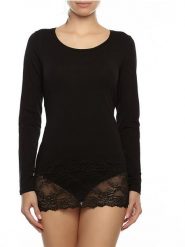 COTONELLA Koszulka w kolorze czarnym rozmiar: L. Czarne bluzki damskie Cotonella, l, bez wzorów, z koronki, bez kołnierzyka. Za 74.11 zł.