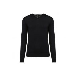 Ekologiczny sweter z dekoltem w szpic Kariban. Czarne swetry męskie KARIBAN, m, bez wzorów, bez kołnierzyka. Za 211.50 zł.