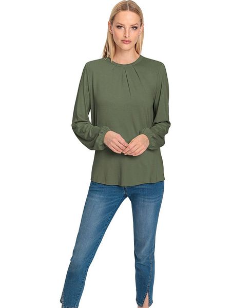 Heine Bluzka w kolorze khaki rozmiar: 40. Brązowe bluzki damskie Heine, bez wzorów, bez kołnierzyka, bez ramiączek. Za 57.06 zł.
