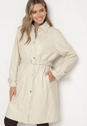 Beżowy Płaszcz Typu Trencz z Regulowanym Paskiem i Wsuwanymi Kieszeniami Maivira. Brązowe płaszcze damskie Born2be, l, bez wzorów, z jeansu, eleganckie. Za 129.99 zł.