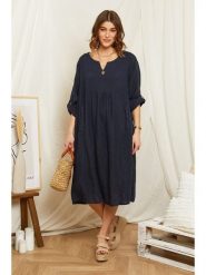 Rodier Lin Lniana sukienka w kolorze granatowym rozmiar: XL/XXL. Niebieskie sukienki damskie Rodier Lin, na co dzień, xl, bez wzorów, ze lnu, bez kołnierzyka, bez ramiączek, maxi, proste. Za 184.89 zł.