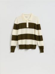 Sweter polo z wełny merino - zielony. Zielone swetry męskie Reserved, l, bez wzorów, z wełny, bez kołnierzyka. Za 229.99 zł.