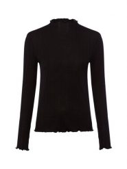 Opus Damska koszulka z długim rękawem Kobiety czarny jednolity, 42. Czarne t-shirty damskie Opus, bez wzorów, prążkowane, bez kołnierzyka. Za 249.95 zł.