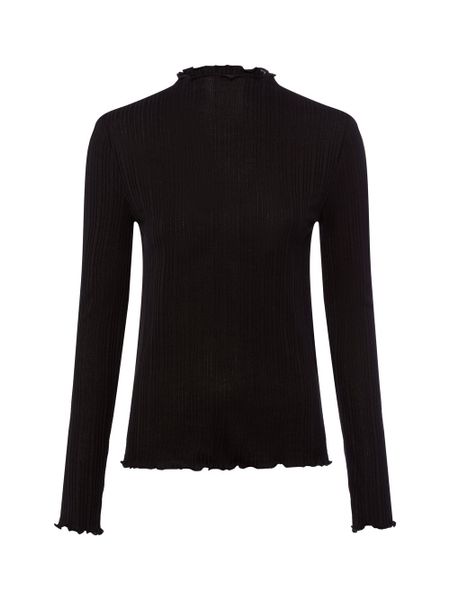 Opus Damska koszulka z długim rękawem Kobiety czarny jednolity, 42. Czarne t-shirty damskie Opus, bez wzorów, prążkowane, bez kołnierzyka. Za 249.95 zł.