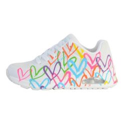 Damski Obuwie Sportowe Oddychające Skechers Uno Highlight Love, Białe. Białe buty sportowe na co dzień damskie Skechers, bez wzorów, z materiału, trekkingowe. Za 391.00 zł.