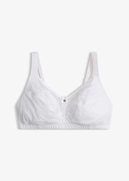 Wygodny biustonosz bez fiszbin z bawełny. Białe biustonosze bonprix, bez wzorów, z bawełny. Za 59.99 zł.