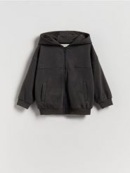 Bawełniana bluza z kapturem - ciemnoszary. Szare bluzy i bluzki niemowlęce Reserved, bez wzorów, z bawełny, bez ramiączek, z kapturem. Za 49.99 zł.