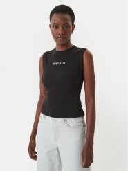 Tommy Jeans Top DW0DW22577 Czarny Slim Fit. Czarne topy damskie Tommy Jeans, l, bez wzorów, z bawełny, bez kołnierzyka. Za 129.99 zł.