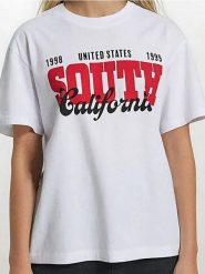 Koszulka oversize z napisem - biały. Białe t-shirty damskie Sinsay, l, bez wzorów, bez kołnierzyka. Za 29.99 zł.