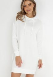 Biała Bluza Długa z Kapturem Akare. Białe bluzy sportowe damskie Born2be, m, z polaru. Za 74.99 zł.