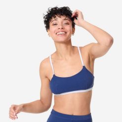 Góra kostiumu kąpielowego damska Decathlon Katy. Niebieskie bikini damskie Decathlon, bez wzorów. Za 49.99 zł.