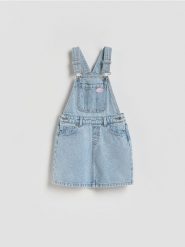 Jeansowa sukienka ogrodniczka - niebieski. Niebieskie sukienki dziewczęce Reserved, bez wzorów, z bawełny, bez ramiączek. Za 89.99 zł.