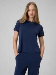 4F T-shirt regular gładki damski - granatowy XL. Niebieskie t-shirty damskie 4f, xl, bez wzorów, z dzianiny, bez kołnierzyka. Za 79.99 zł.